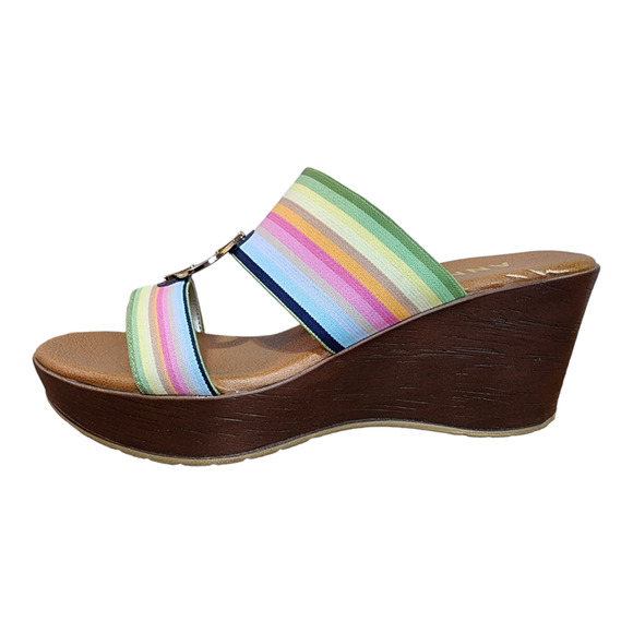Anne Klein Hayda Striped Ribbon Wedge Sandals Women’s Size 6 - Picture 2 of 12